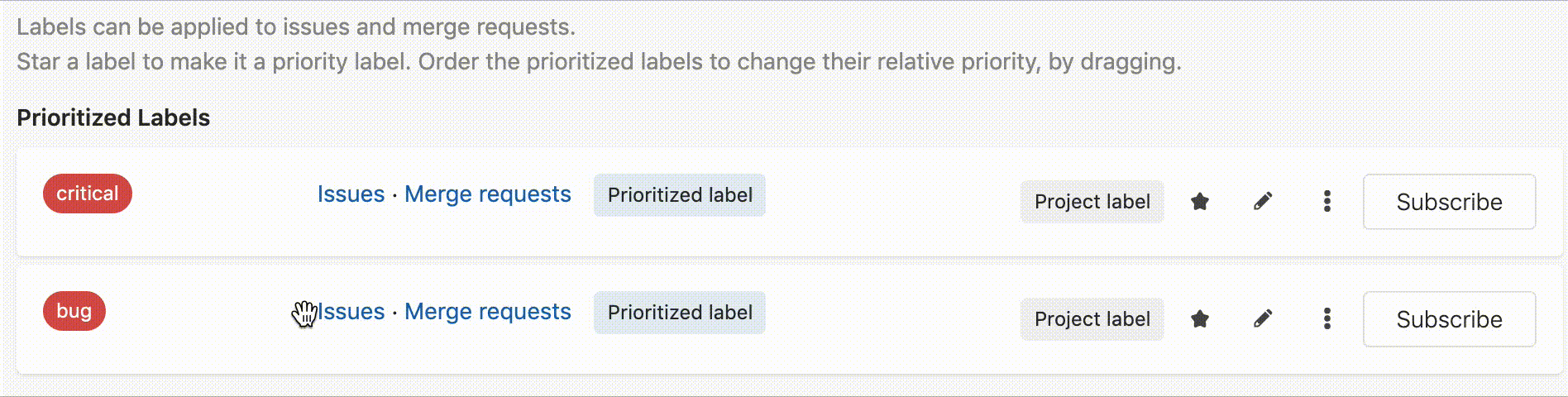 Drag to change label priority