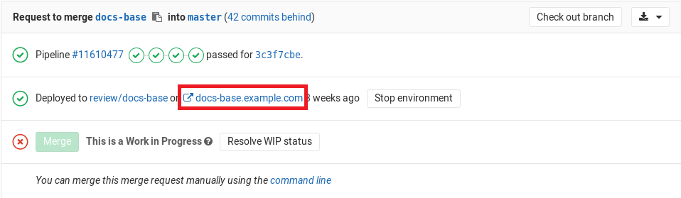 合并请求中的环境 URL