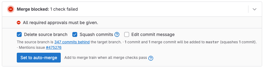 合并请求小部件显示“必须给予所有必要的批准”。