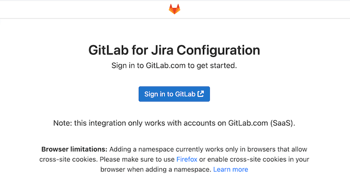Sign in to GitLab.com in GitLab for Jira Cloud app