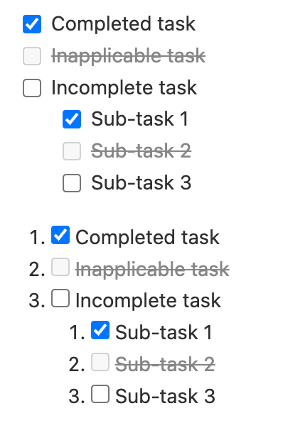 Task list as rendered by GitLab