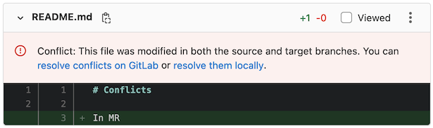 Example of a conflict shown in a merge request diff