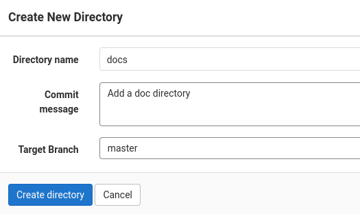 New directory dialog